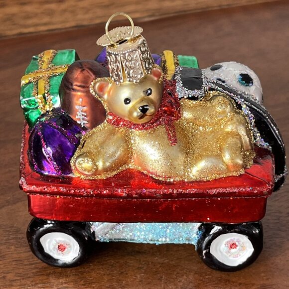 Merck Family's Old World Christmas Glass Ornament Teddy Bear in Wagon Toys Gifts - Picture 2 of 9